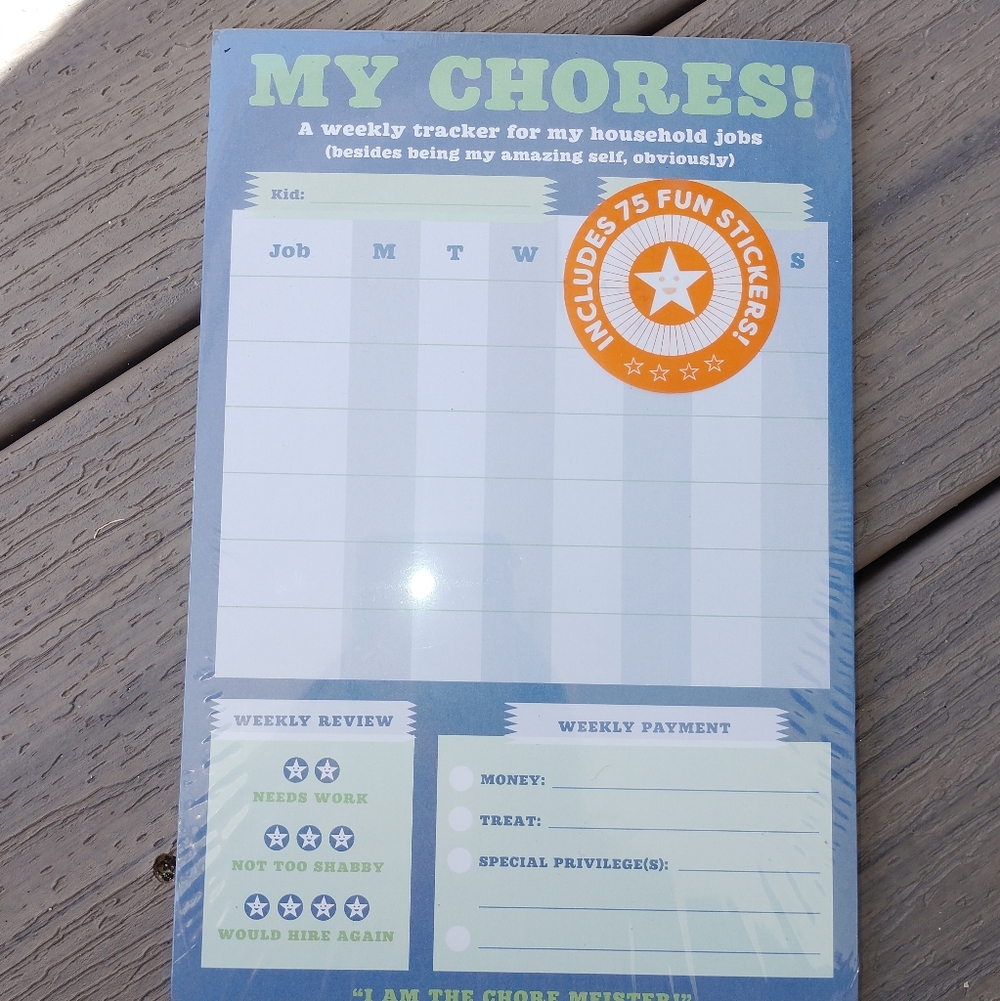 My Chores! Weekly Chore Tracker Pad - Blue & Light Green Sealed In Package